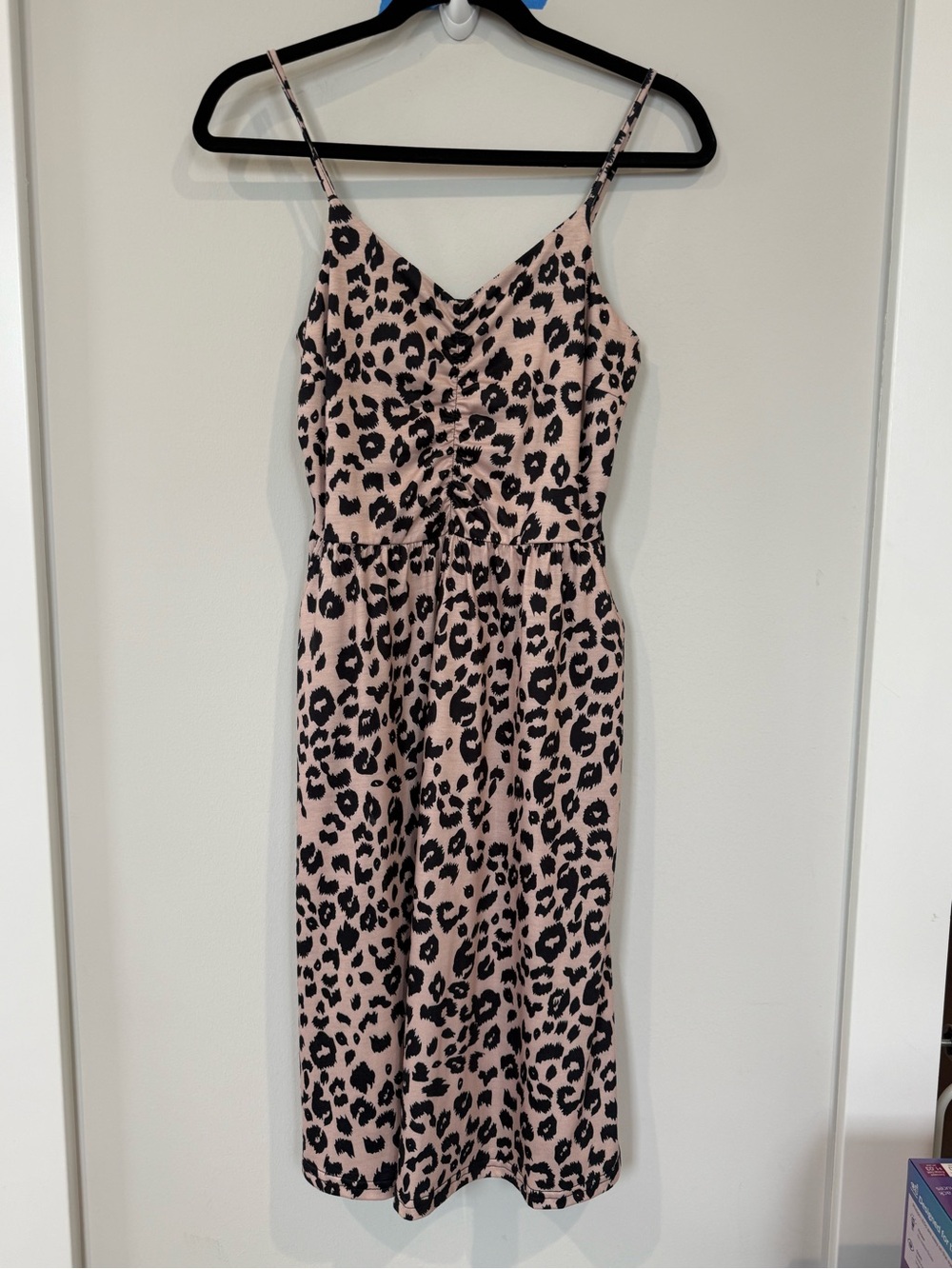 Brown Leopard-Print Midi Dress with Spaghetti Straps